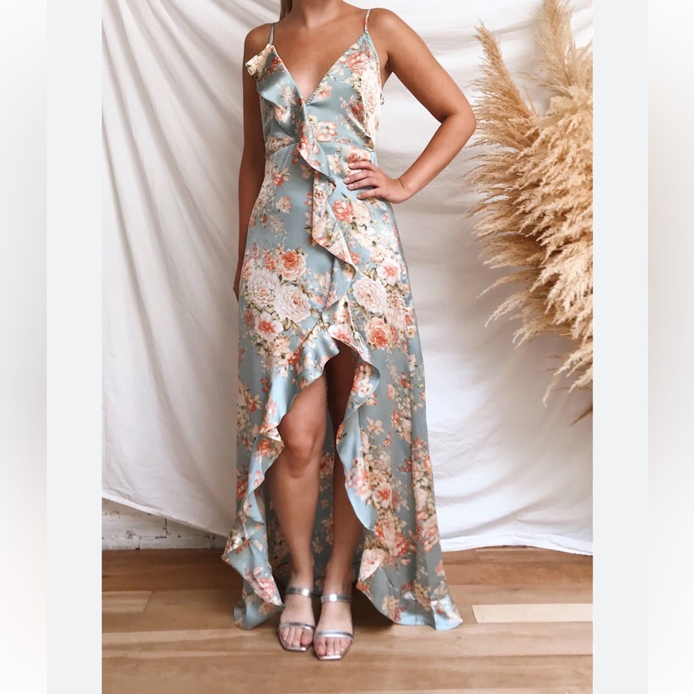 Red Dress Boutique More To Discover Light Teal Floral Print High-Low Dress